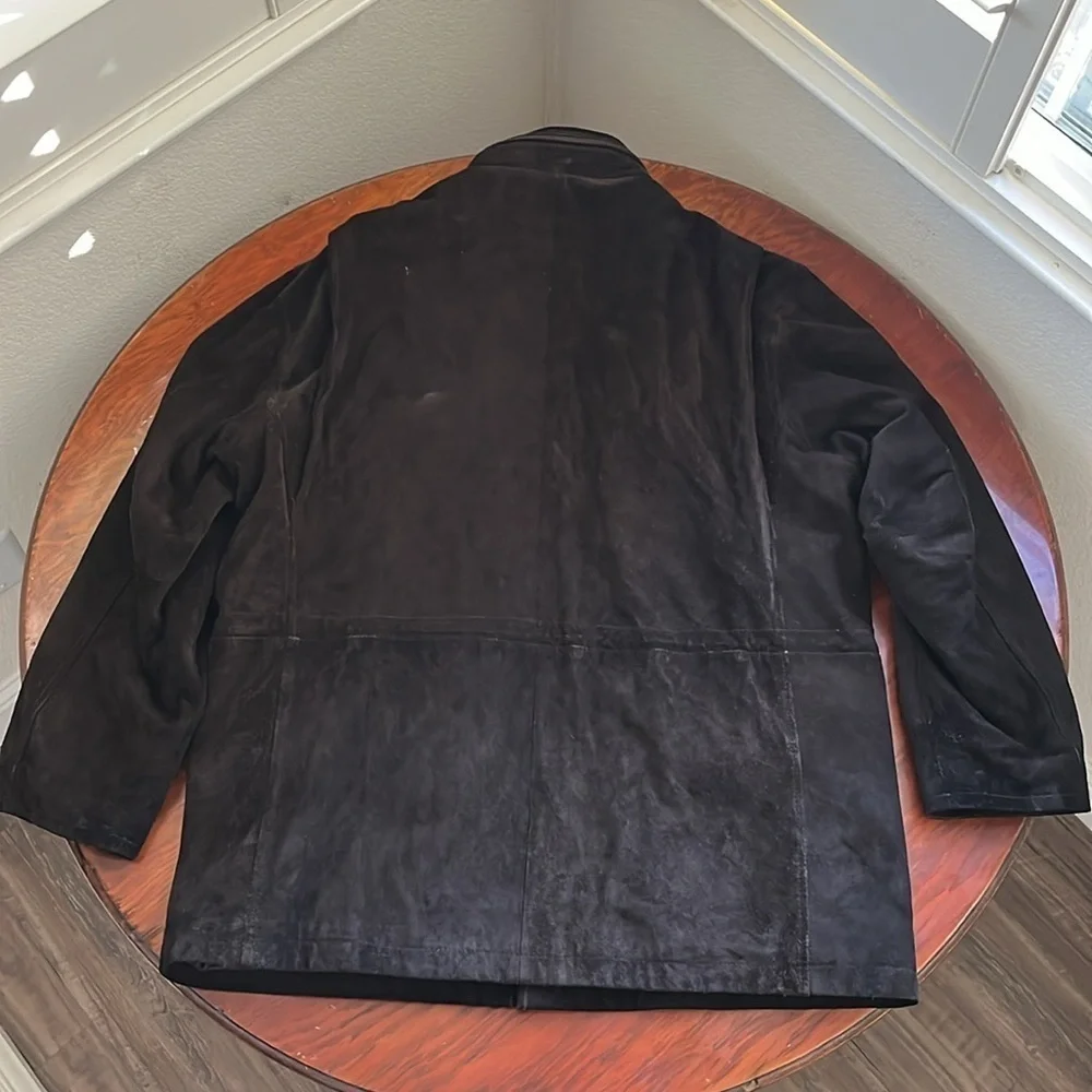 J.Crew Brown Suede Leather Jacket Men’s XL Heavy Coat Zipper Snap Front